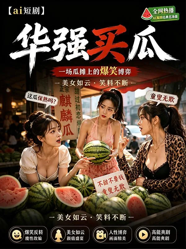 华强买瓜 涩涩版海滩 ai短剧 海滩买瓜情欲 华强缠绵故事 海报