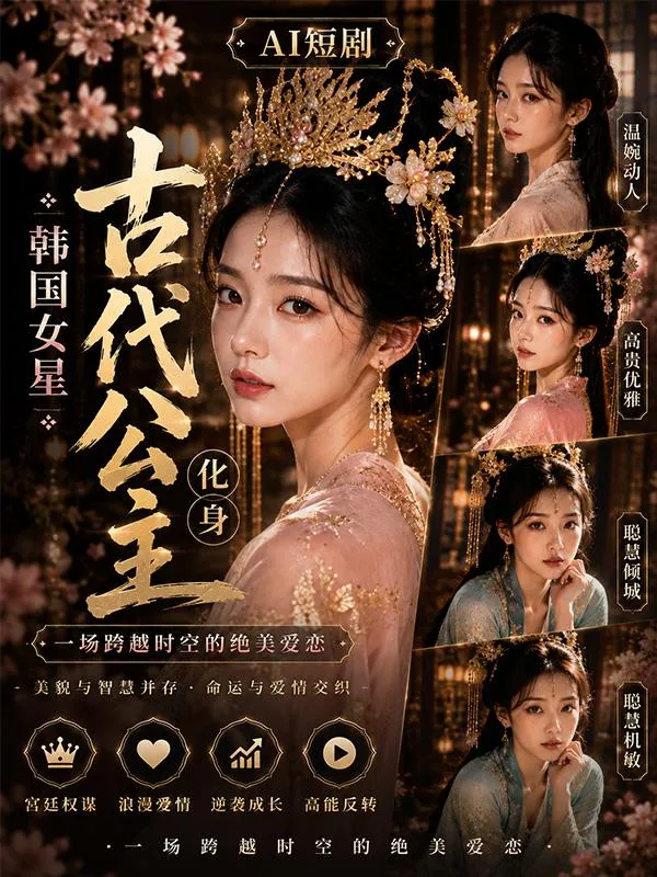 韩国女星化身古代公主 公主跪姿魅惑 ai短剧 古代情欲故事 公主缠绵 海报