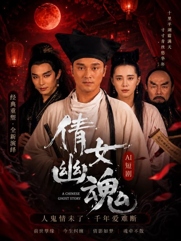 倩女幽魂 聂小倩与宁采臣人鬼肢体纠缠情欲难抑 鬼魅暧昧戏码 ai短剧 刘亦菲 海报