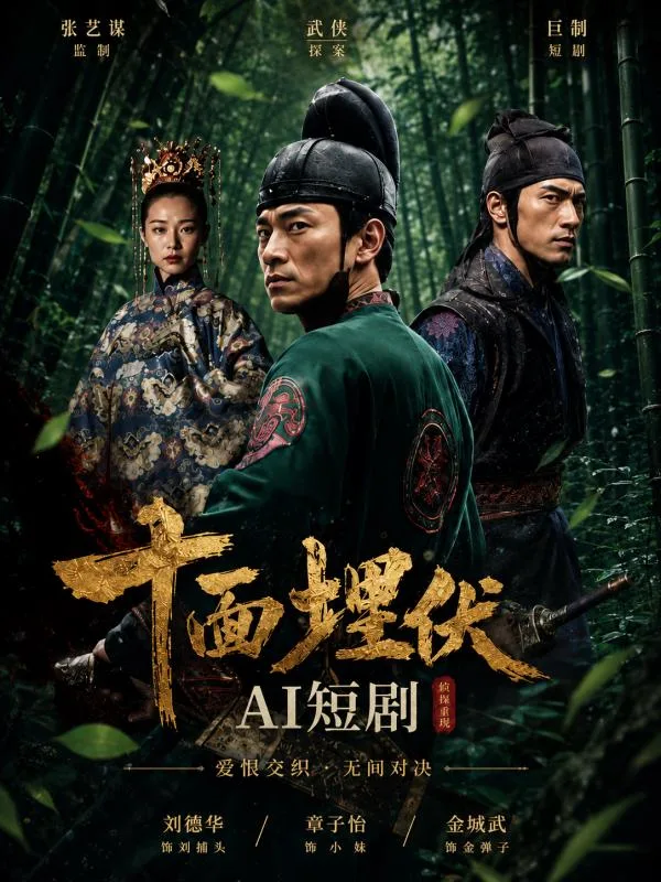 十面埋伏B 竹林追逐中男女主角身体交缠情欲暗涌 古装武侠暧昧 ai短剧 经典电影隐秘激情故事 海报