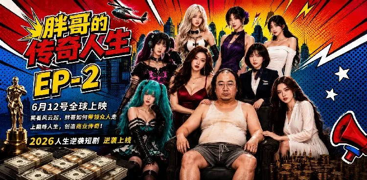 胖哥的传奇人生 AI短剧第二集 胖哥逆袭美女老板娘的激情一夜 海报