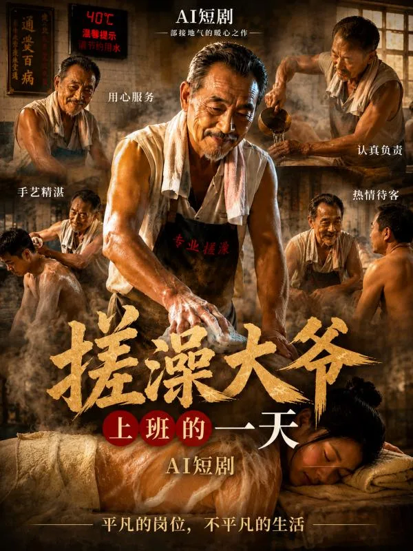 搓澡大爷上班的一天 浴室服务 亲密接触展开 故事发展好特别啊 ai短剧 海报
